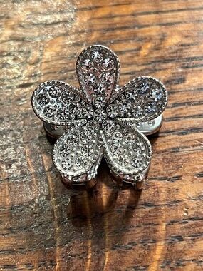 Silver Crystal Flower Clip-On hair accent - Silver